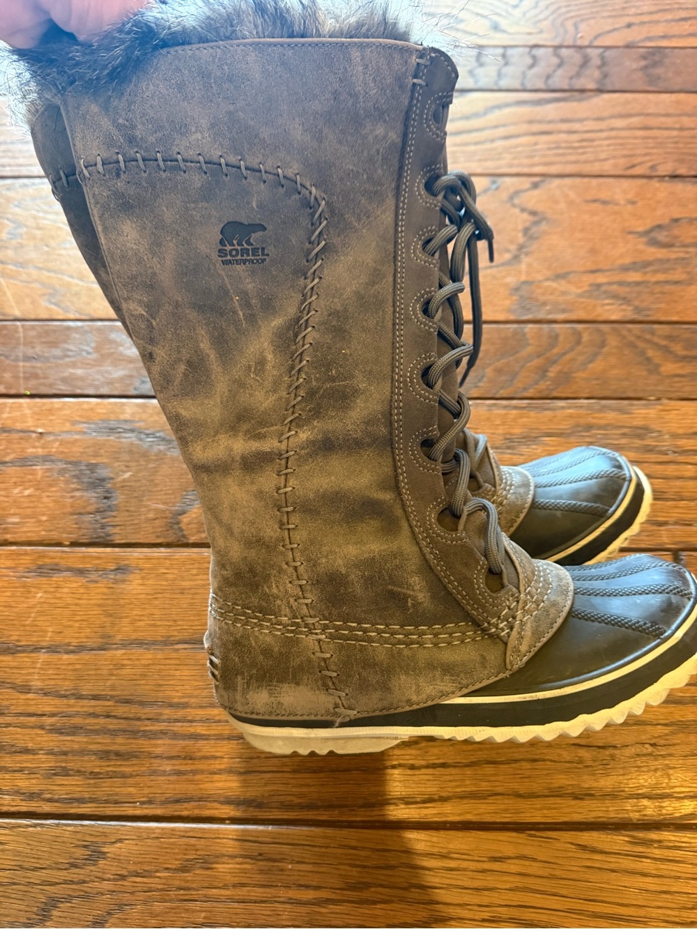 Sorel Women's Tall Lace-Up Winter Boot in Brown with Fur Collar